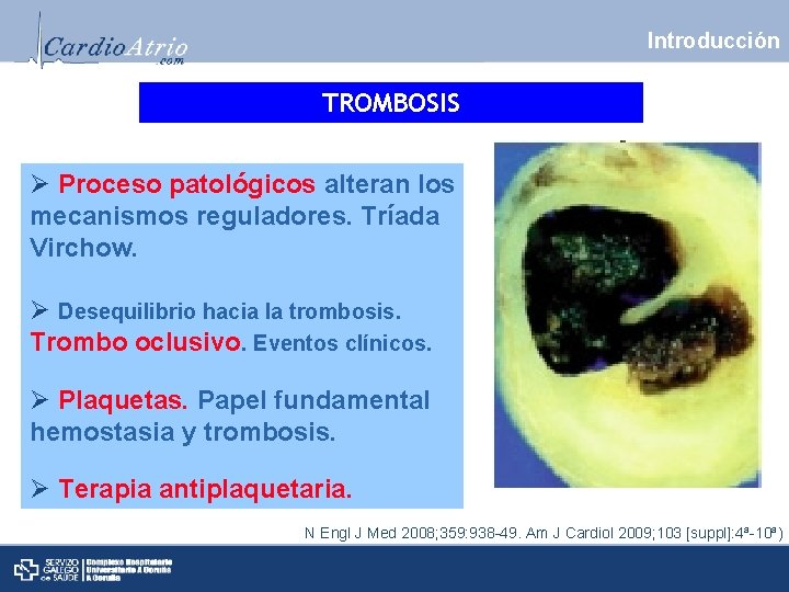 Introducción TROMBOSIS Ø Proceso patológicos alteran los mecanismos reguladores. Tríada Virchow. Ø Desequilibrio hacia