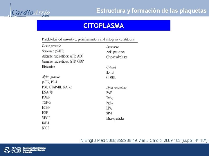 Estructura y formación de las plaquetas CITOPLASMA N Engl J Med 2008; 359: 938