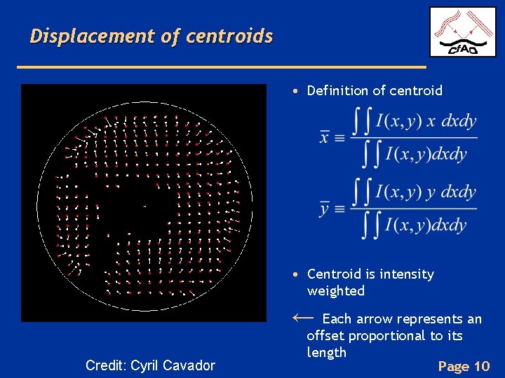 Displacement of centroids • Definition of centroid • Centroid is intensity weighted ← Credit: