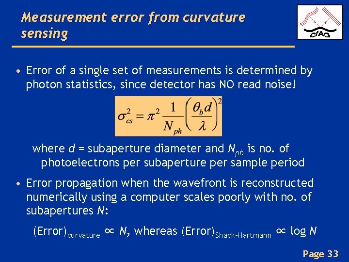 Measurement error from curvature sensing • Error of a single set of measurements is