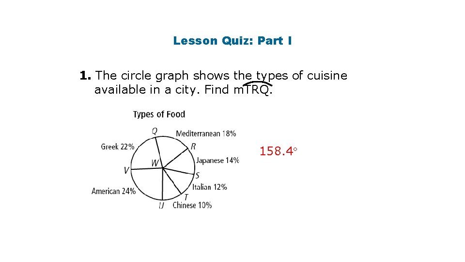 Lesson Quiz: Part I 1. The circle graph shows the types of cuisine available