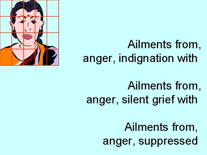  Ailments from, anger, indignation with Ailments from, anger, silent grief with Ailments from,