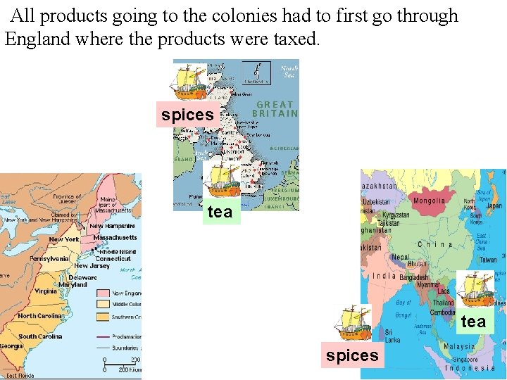 All products going to the colonies had to first go through England where the