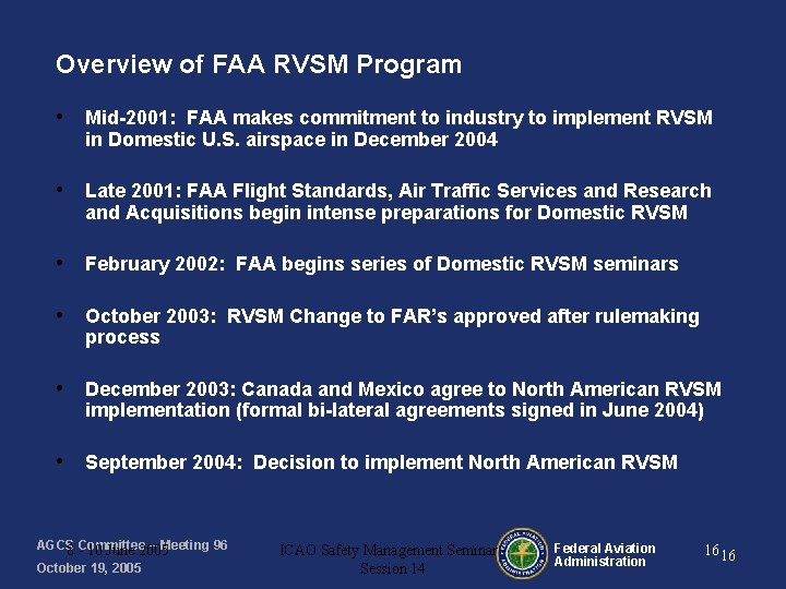 Overview of FAA RVSM Program • Mid-2001: FAA makes commitment to industry to implement