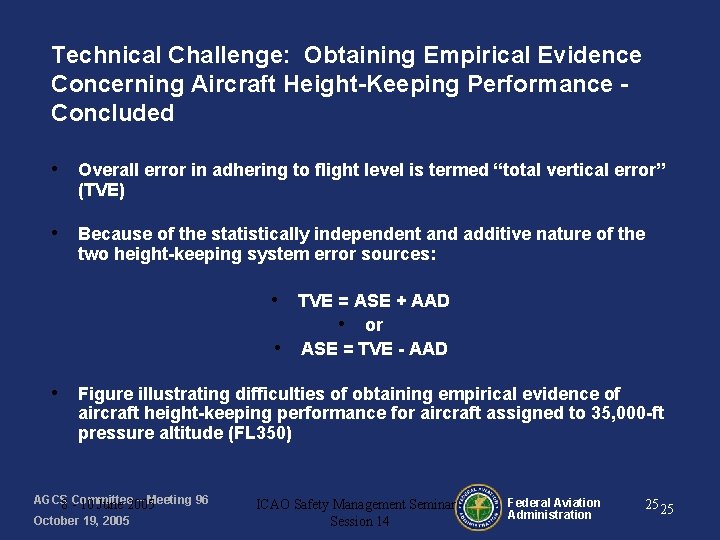 Technical Challenge: Obtaining Empirical Evidence Concerning Aircraft Height-Keeping Performance Concluded • Overall error in