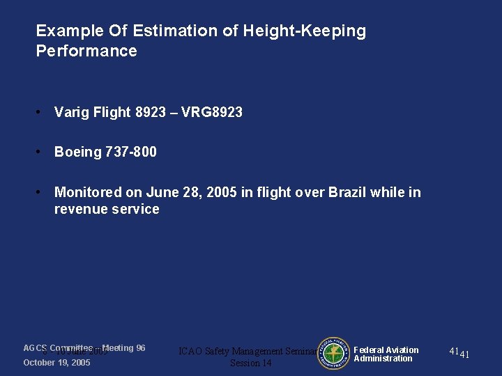 Example Of Estimation of Height-Keeping Performance • Varig Flight 8923 – VRG 8923 •
