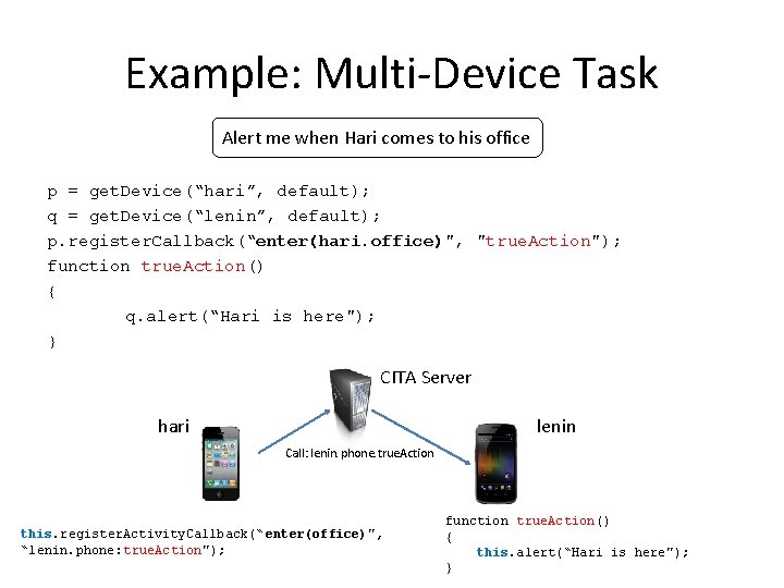 Example: Multi-Device Task Alert me when Hari comes to his office p = get.