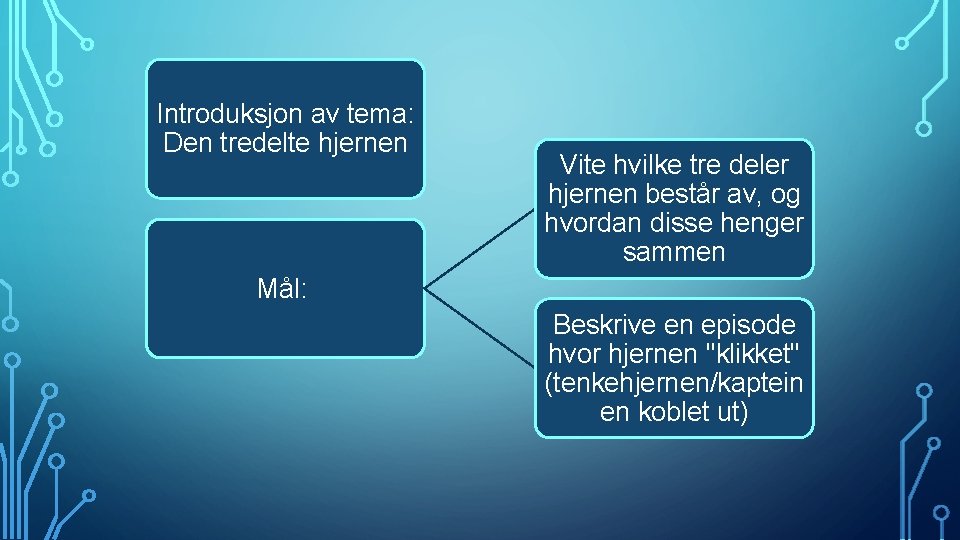 Introduksjon av tema: Den tredelte hjernen Vite hvilke tre deler hjernen består av, og