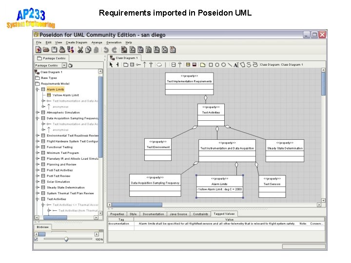 Requirements imported in Poseidon UML 