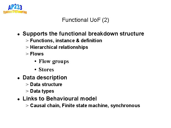 Functional Uo. F (2) Supports the functional breakdown structure > Functions, instance & definition