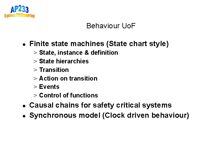 Behaviour Uo. F Finite state machines (State chart style) > > > State, instance