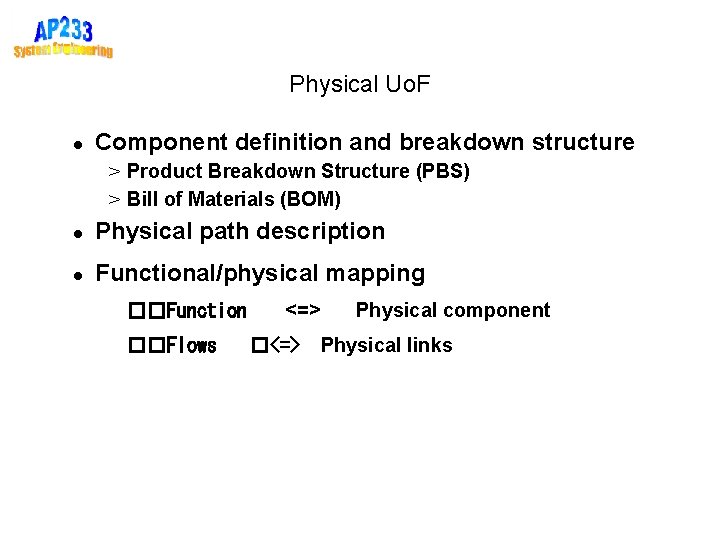 Physical Uo. F Component definition and breakdown structure > Product Breakdown Structure (PBS) >