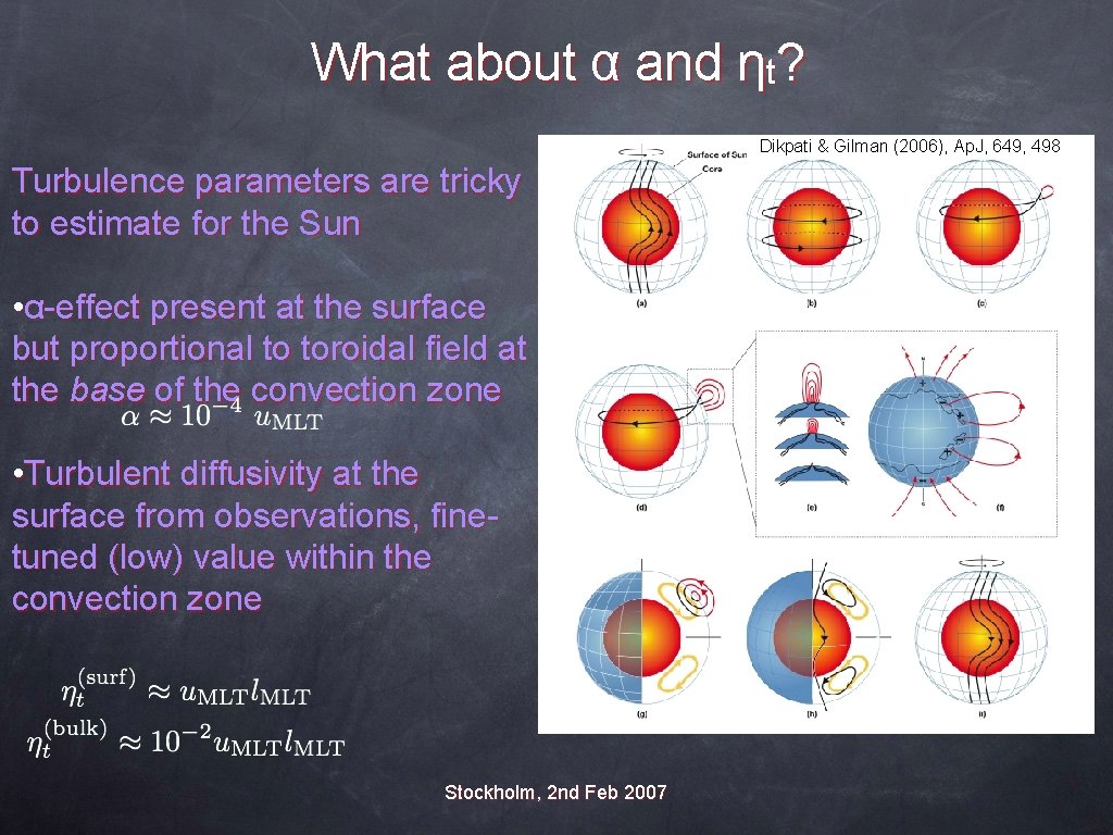 What about α and ηt? Dikpati & Gilman (2006), Ap. J, 649, 498 Turbulence