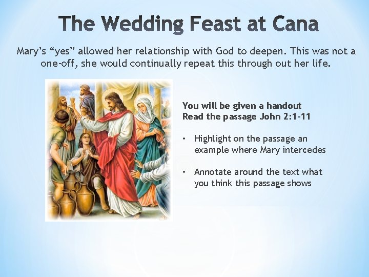 Mary’s “yes” allowed her relationship with God to deepen. This was not a one-off,