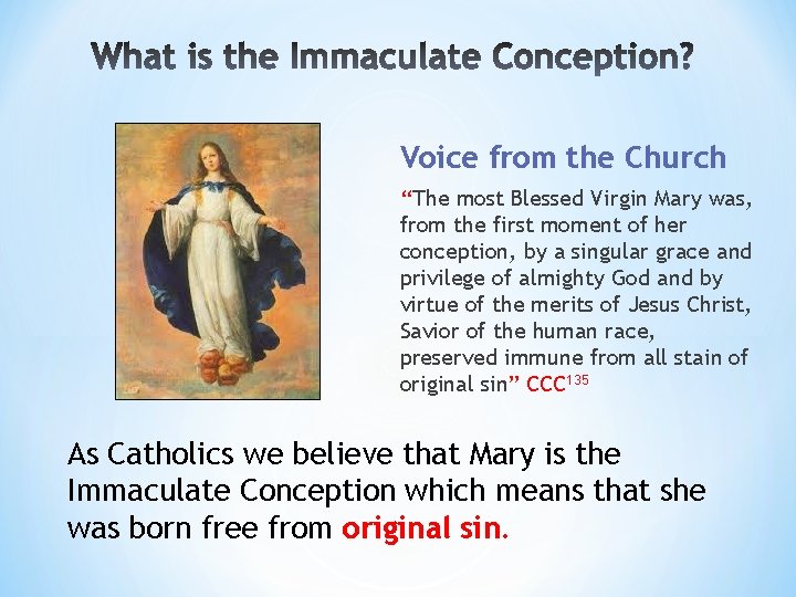 Voice from the Church “The most Blessed Virgin Mary was, from the first moment