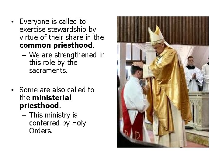  • Everyone is called to exercise stewardship by virtue of their share in