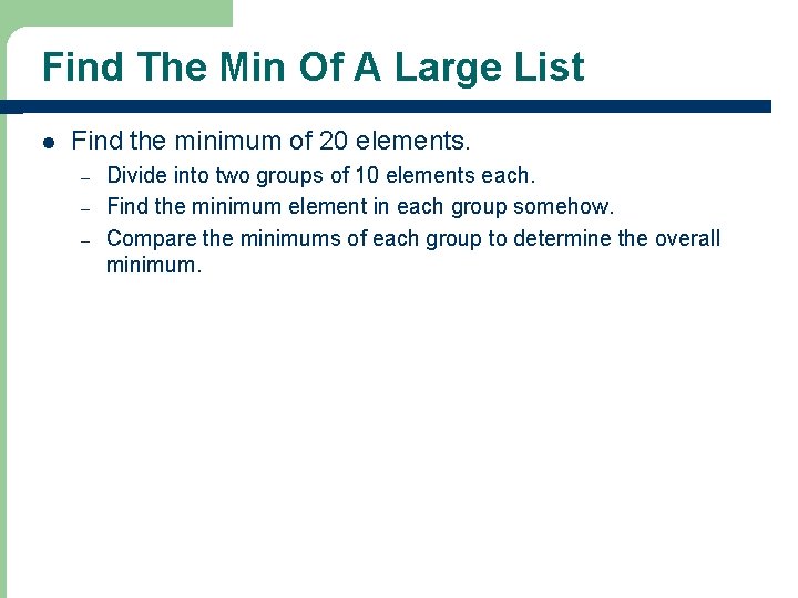 Find The Min Of A Large List l Find the minimum of 20 elements.