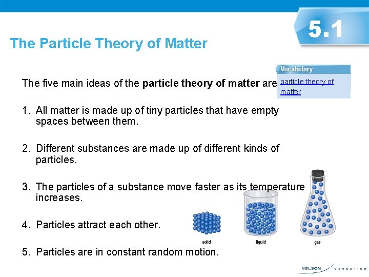 5. 1 The Particle Theory of Matter The five main ideas of the particle