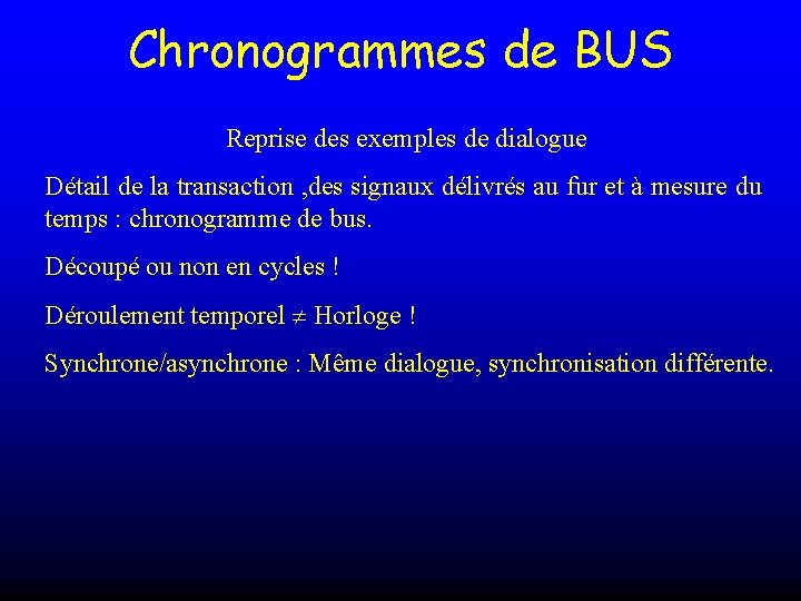 Chronogrammes de BUS Reprise des exemples de dialogue Détail de la transaction , des