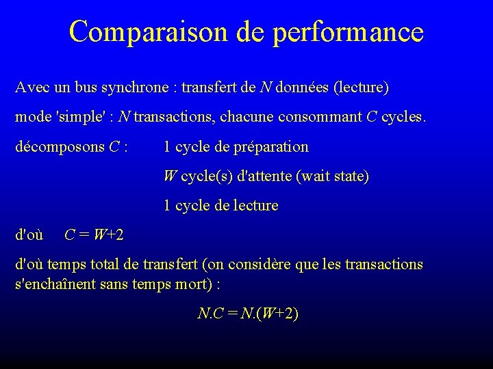 Comparaison de performance Avec un bus synchrone : transfert de N données (lecture) mode