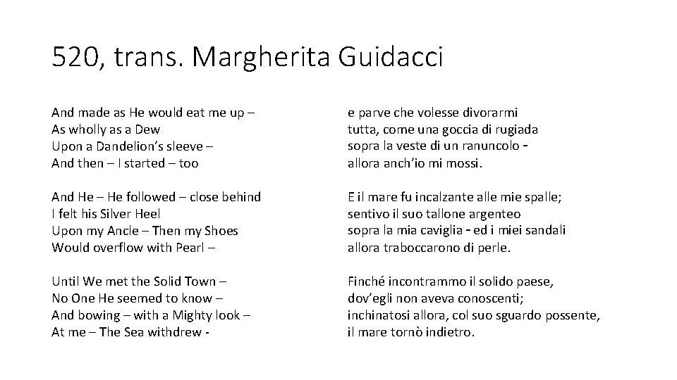520, trans. Margherita Guidacci And made as He would eat me up – As 520, trans. Margherita Guidacci And made as He would eat me up – As
