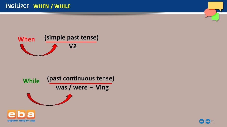 İNGİLİZCE WHEN / WHILE When While (simple past tense) V 2 (past continuous tense)