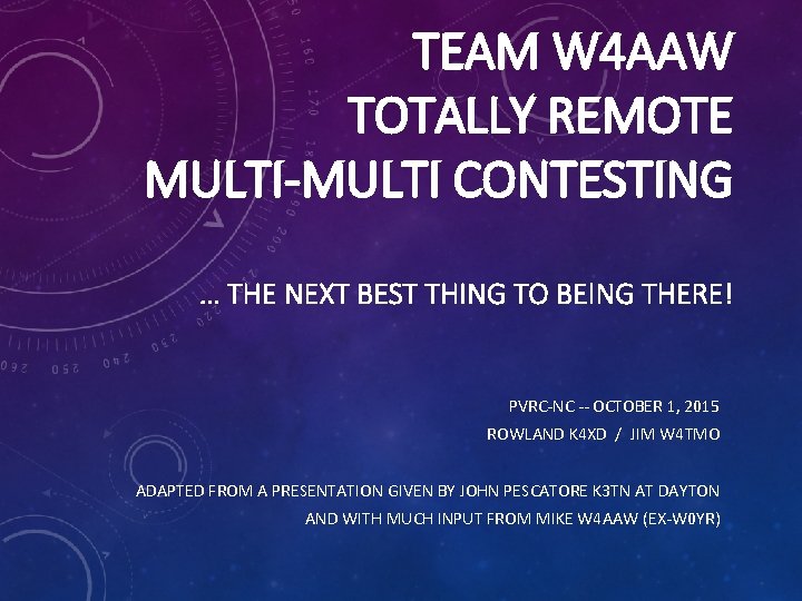 TEAM W 4 AAW TOTALLY REMOTE MULTI-MULTI CONTESTING … THE NEXT BEST THING TO