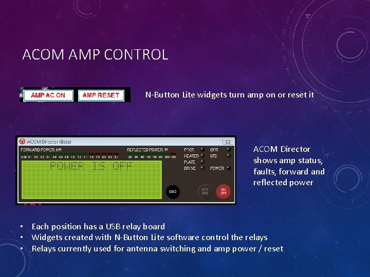 ACOM AMP CONTROL N-Button Lite widgets turn amp on or reset it ACOM Director