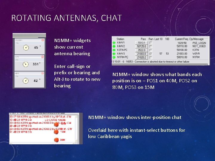 ROTATING ANTENNAS, CHAT N 1 MM+ widgets show current antenna bearing Enter call-sign or