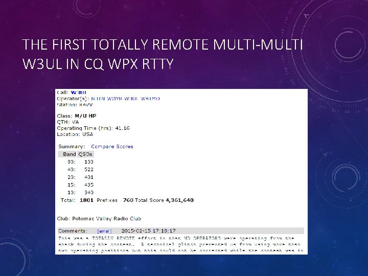 THE FIRST TOTALLY REMOTE MULTI-MULTI W 3 UL IN CQ WPX RTTY 