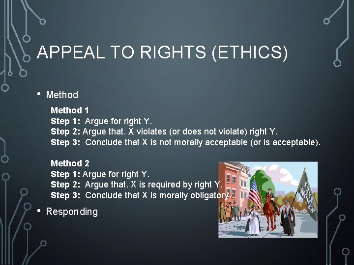 APPEAL TO RIGHTS (ETHICS) • Method 1 Step 1: Argue for right Y. Step