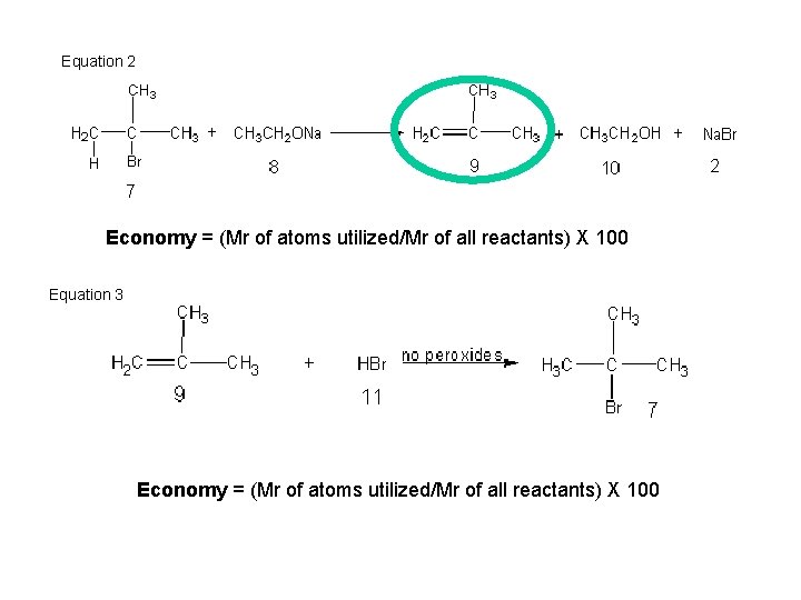 Equation 2 Economy = (Mr of atoms utilized/Mr of all reactants) X 100 =
