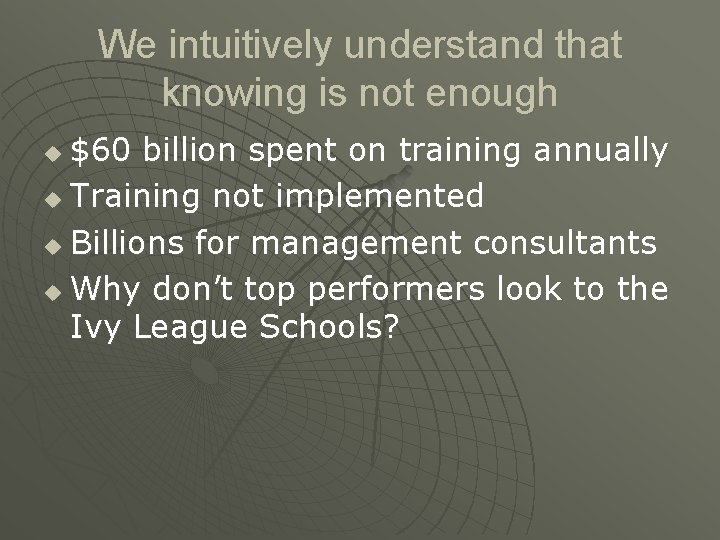 We intuitively understand that knowing is not enough $60 billion spent on training annually