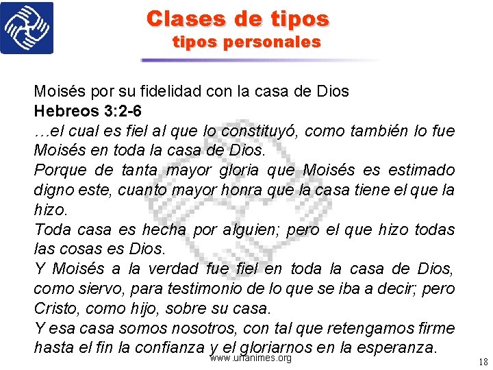 Clases de tipos personales Moisés por su fidelidad con la casa de Dios Hebreos
