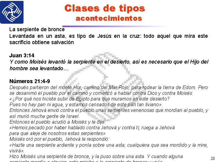 Clases de tipos acontecimientos La serpiente de bronce Levantada en un asta, es tipo