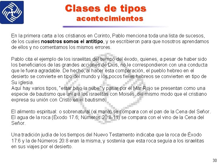 Clases de tipos acontecimientos En la primera carta a los cristianos en Corinto, Pablo