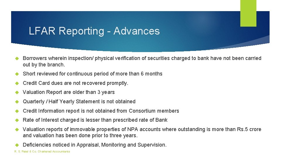 LFAR Reporting - Advances Borrowers wherein inspection/ physical verification of securities charged to bank
