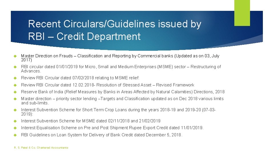 Recent Circulars/Guidelines issued by RBI – Credit Department Master Direction on Frauds – Classification