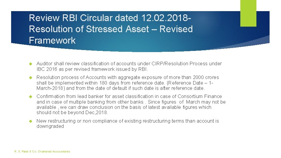 Review RBI Circular dated 12. 02. 2018 - Resolution of Stressed Asset – Revised