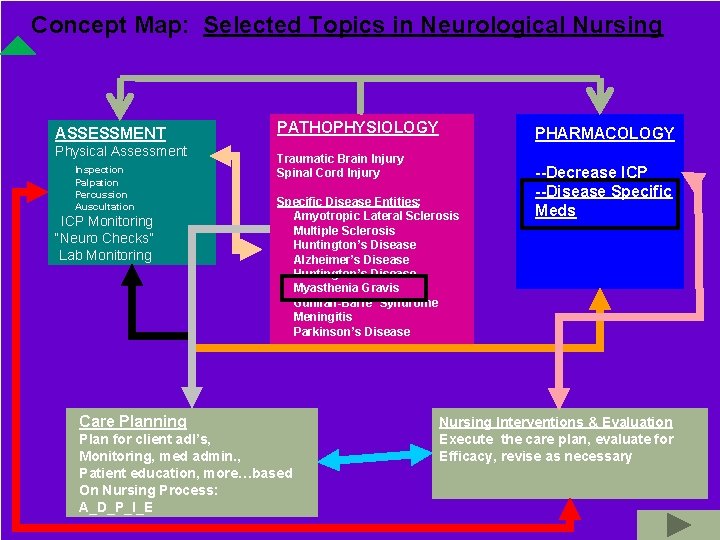 Concept Map: Selected Topics in Neurological Nursing ASSESSMENT Physical Assessment Inspection Palpation Percussion Auscultation