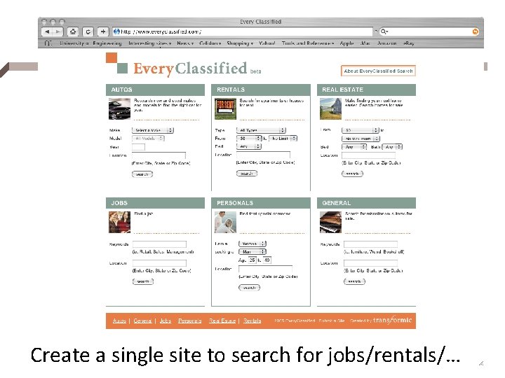 Create a single site to search for jobs/rentals/… 