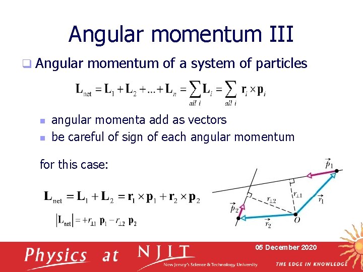 Angular momentum III q Angular n n momentum of a system of particles angular