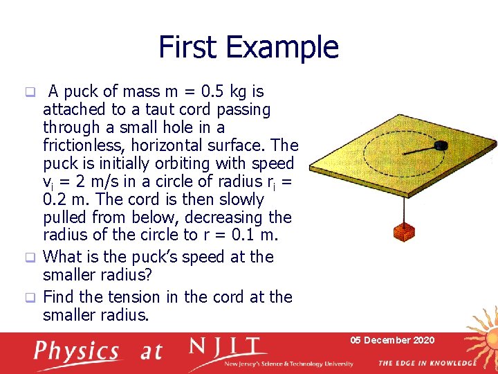 First Example A puck of mass m = 0. 5 kg is attached to