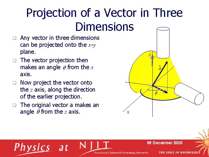 Projection of a Vector in Three Dimensions Any vector in three dimensions can be