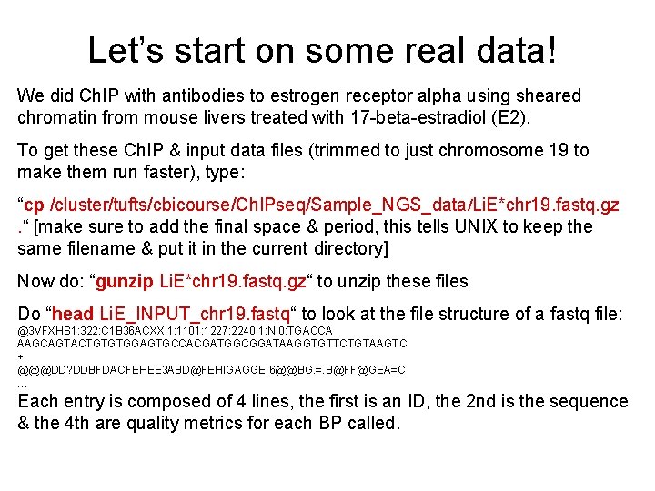 Let’s start on some real data! We did Ch. IP with antibodies to estrogen