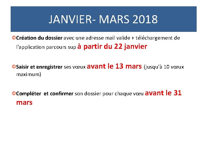 JANVIER- MARS 2018 Création du dossier avec une adresse mail valide + téléchargement de