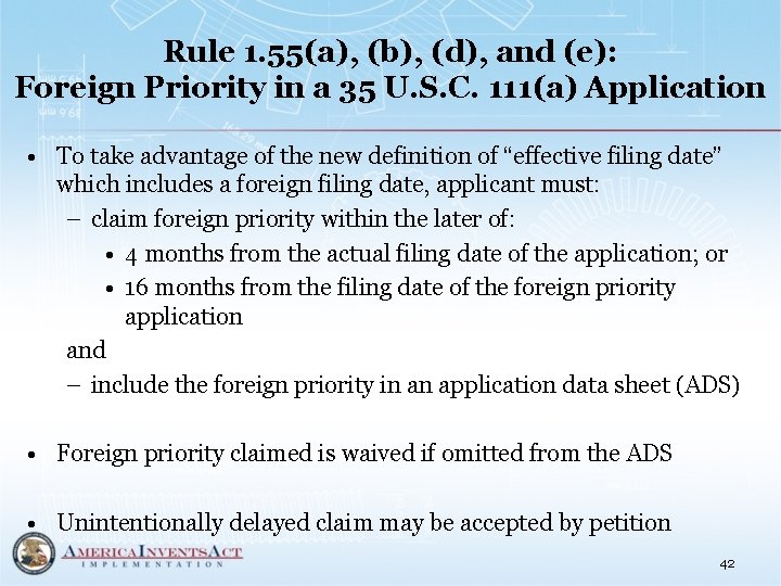 Rule 1. 55(a), (b), (d), and (e): Foreign Priority in a 35 U. S.