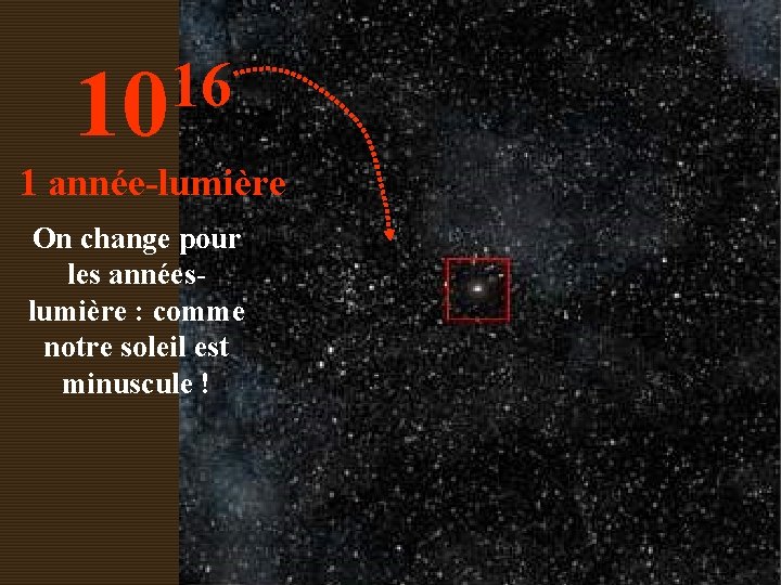 16 10 1 année-lumière On change pour les annéeslumière : comme notre soleil est