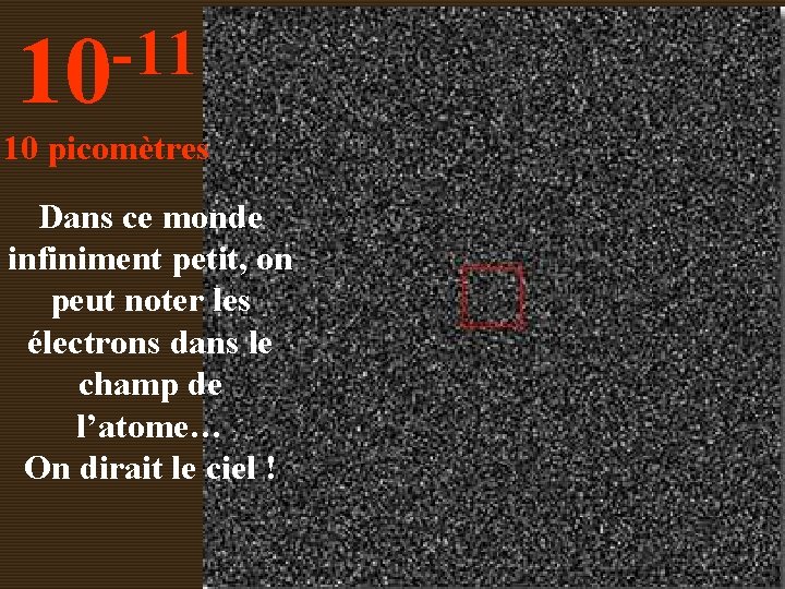 -11 10 10 picomètres Dans ce monde infiniment petit, on peut noter les électrons