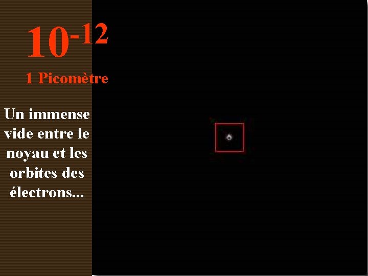 -12 10 1 Picomètre Un immense vide entre le noyau et les orbites des